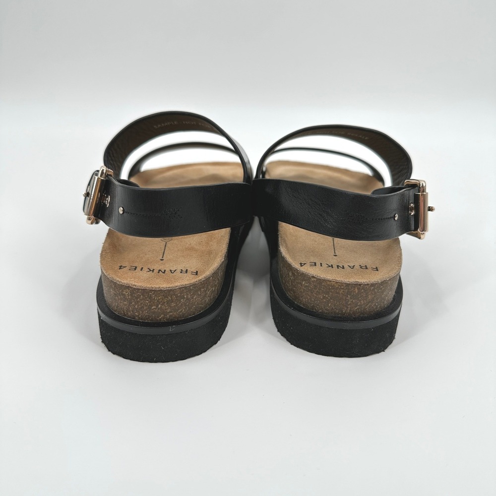 Frankie4 Hunter Black Leather Platform Sandals Womens 7 Cork Footbed NWOB - Picture 7 of 9